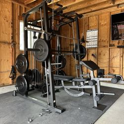 Smith Machine 1001 w/Bench Attachment | 230lb Bumpers Olympic Weights | 7ft Olympic Bar | Gym Equipment | FREE DELIVERY🚚 