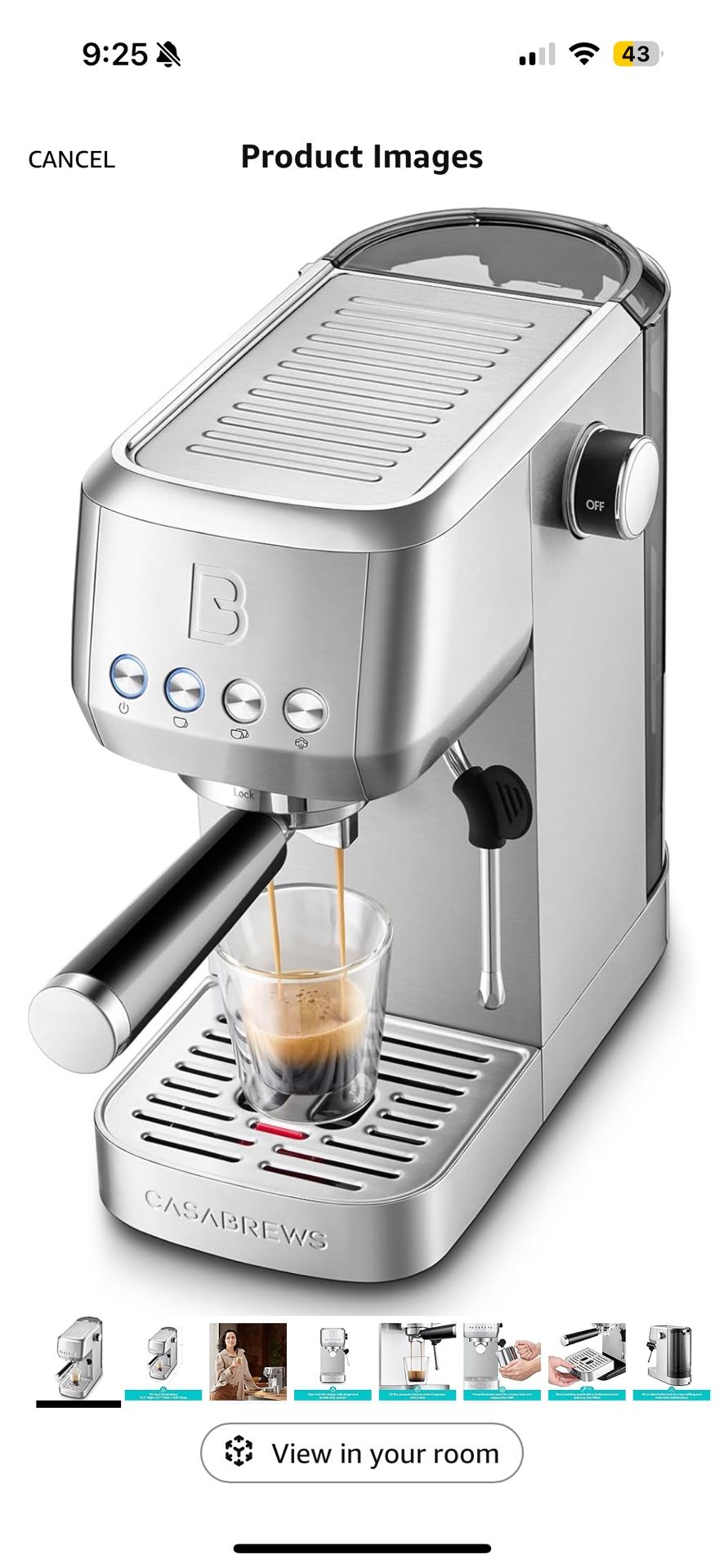 CASABREWS 3700 Essential Espresso Machine 20 Bar, Stainless Steel