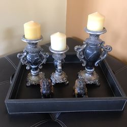 Ornate Extra Wide Heavy Candle Holders  With Candles Included