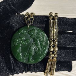 18K Gold PLATED Tiger Jade Necklace 