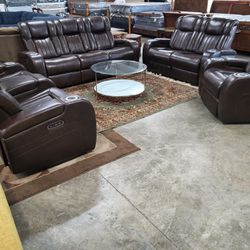 CANOVA LEATHER DUAL POWER RECLINING SOFA LOVESEAT AND ARMCHAIR, SAME DAY PICK UP OR DELIVERY🚚🚚🚚