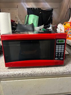 Red Countertop Microwave with Digital Display