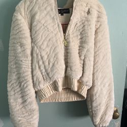 Cream White Baby Phat Fur Coat With Silk Lining