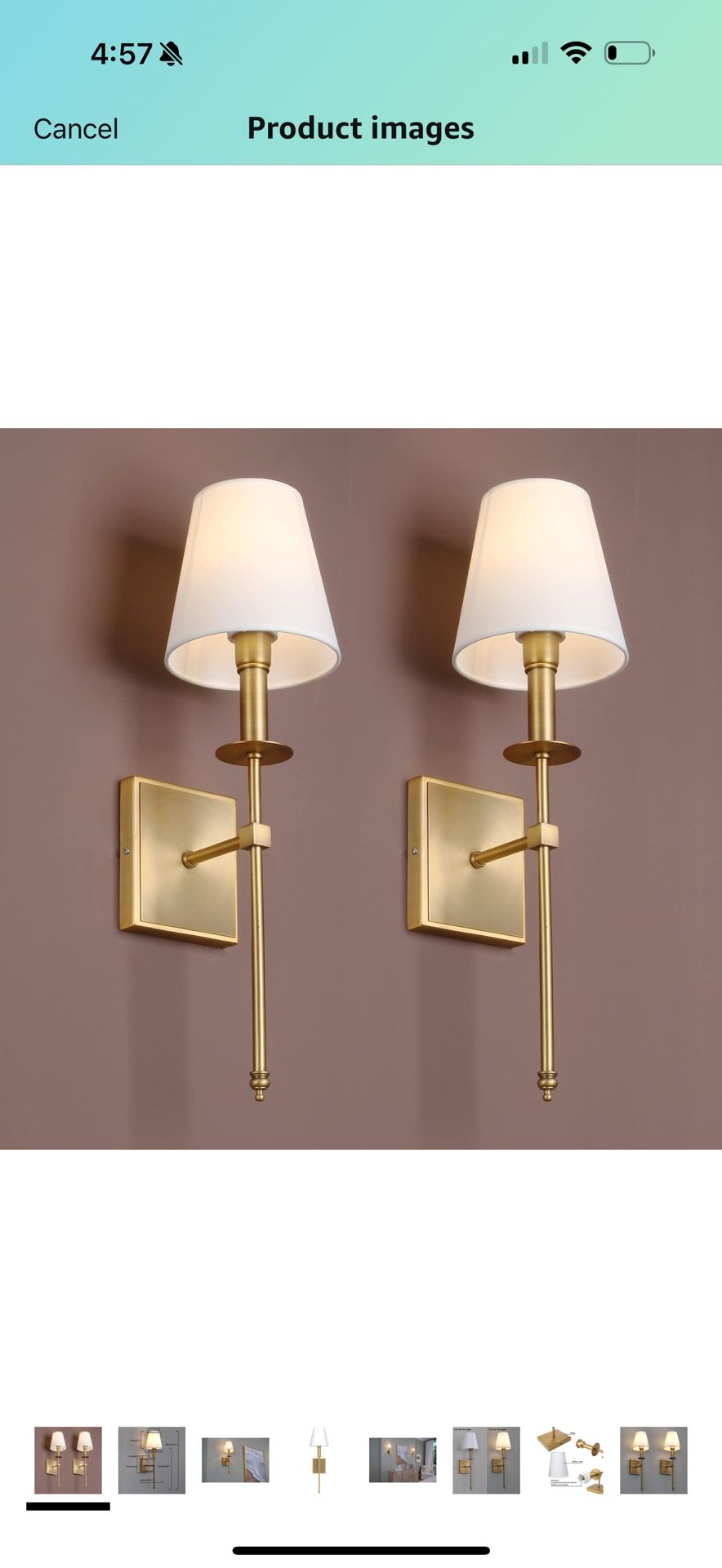 Yosoan Indoor Boho Retro Wall Sconce Set of 2, Vintage Industrial Brass Antique Hardwired Champagne Bronze Flared Fabric Shade for Bedroom Living Room