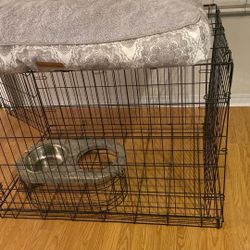 Large Dog Crate- Free Dog Bowls Included!