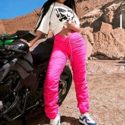 Pink Drawstring Waist Wind Joggers