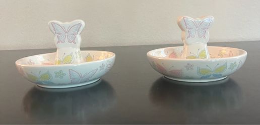Temp-tations by Tara "All a Flutter" Ceramic Ring Holders – Set of 2 Butterfly Floral Trinket Dishes
