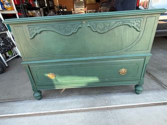 Green painted antique cedar chest with drawer