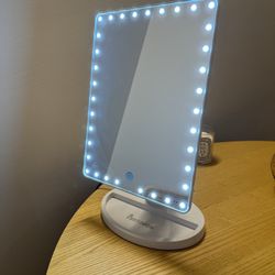 FUNTOUCH Lighted Vanity Makeup Mirror with Lights, 3 Color Lighting Light Up Mirror for Desk, 360° Rotation Touch Screen and 10X Magnification T
