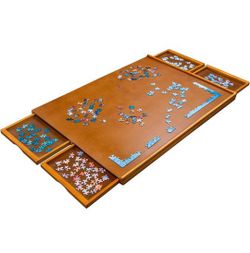 Puzzle Board Table With 4 Drawers