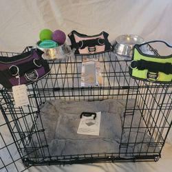 Brand new 30" Med' Lrg  Dog -Cat Crates,  2 Door Folding Puppy Kennels Animal Cage With Tray $50 /Add A Bed $10  Jaula De Mascota 