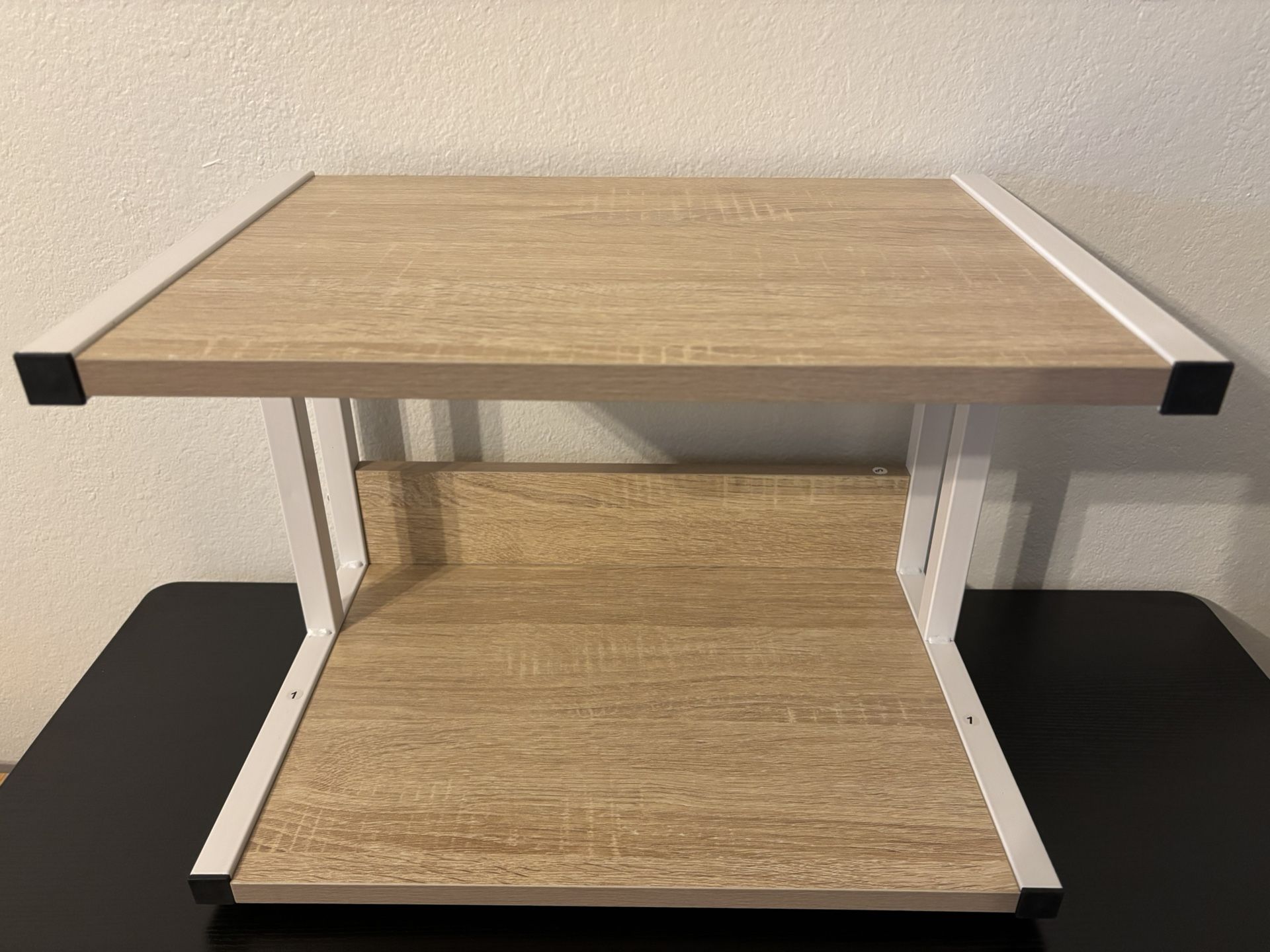 Bettahomes 2 Tier Desktop Printer Stand with Storage Shelf, Heavy Duty, Ideal for Small Spaces, Light Wood Color 12” X 17”, 12” Tall