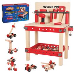  Toddler Wooden Workbench Kit Kids Tool Bench, Building Toy Set 