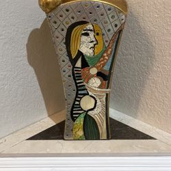 Tall Picassoesque Pottery Vase