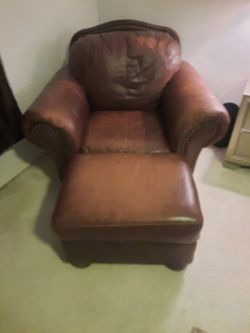 Leather Chair and Ottoman