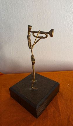Vintage Horseshoe Nail Metal Sculpture Modern Abstract Musician with Trumpet,5" Tall.