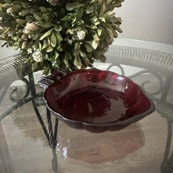 Anchor Hocking RubyRed Glass Leaf Vintage Ashtray