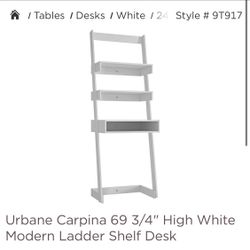 Modern Shelf Ladder Desk White Glass top