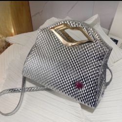 Silver Handbag and Silver Wristlet 