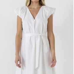 Brand new woman’s English Factory brand white puffy sleeve midi dress up for sale 