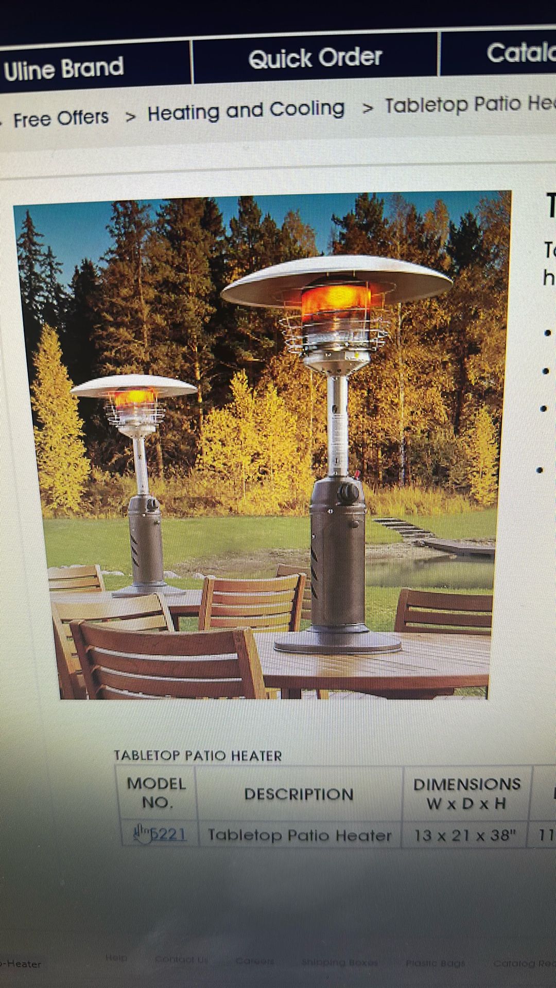 ULine Tabletop Patio Heater