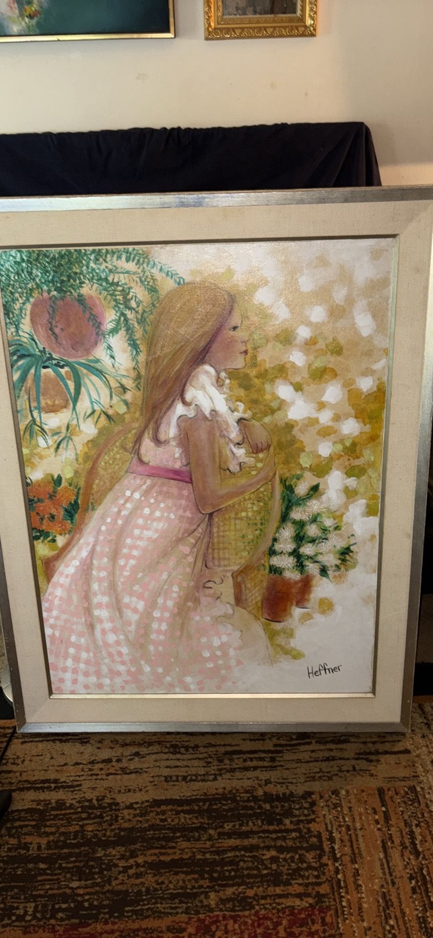 Beautiful, Large Signed Painting Of A Girl Karl Heffner
