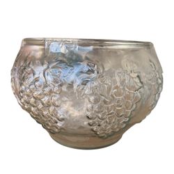 Punch Bowl Clear Glass Grapes 7 3/4" High W/ 7 Mugs & 7 Hooks
