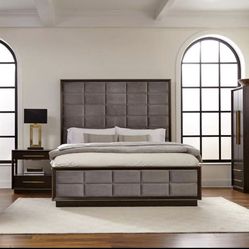 brown hardwood & leather bed for sale