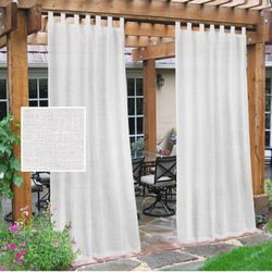 Outdoor Linen Sheer Curtains for Patio Waterproof - Indoor/Outdoor Divider Privacy Added Light Filtering Porch Decor with Detachable Self-Stick Tabs