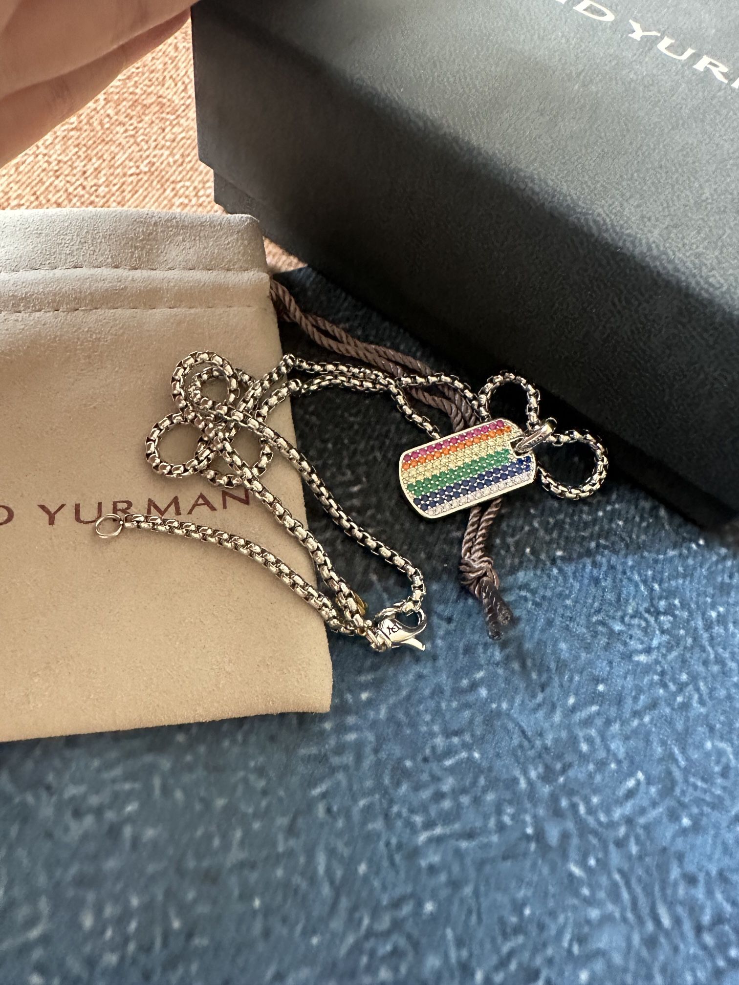 David Yurman Colorful Dog Tag Pendant Necklace