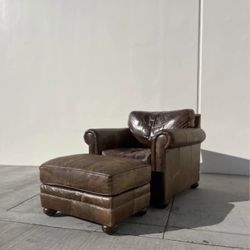 Restoration Hardware Lancaster Style Leather Chair and Ottoman