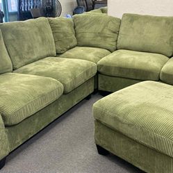 New 99x99 Corduroy Sectional Couch With Ottoman : Free Delivery 