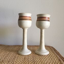 Pair Pottery Goblets /Chalice / Candle Holders