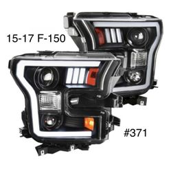 2015 To 2017 Ford F150 Optic-Style LED DRL Projector Headlights - Black