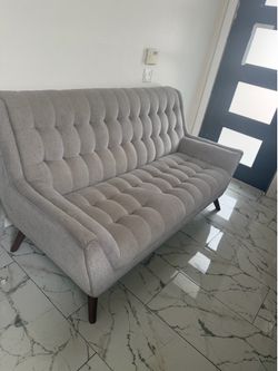 NICE TUFFED GREY SOFA!! GOOD OVERALL SHAPE!