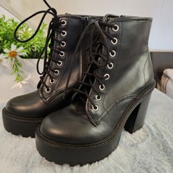 Black HEELS Combat Shoes Womens 7.5