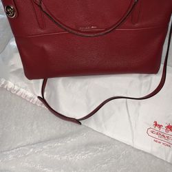 Red Large Coach New York Leather Tote W/Dust bag