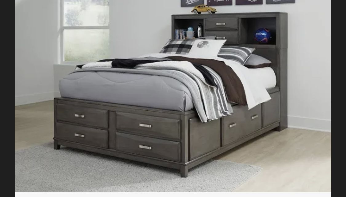 Queen Size Bed Grey With Tv Stand 