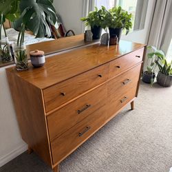 $300 Living Spaces - Alton Cherry II Brown Wood 36" 6 Drawer Dresser | Tapered Legs