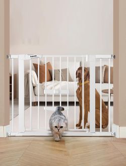 Babelio Baby Gate with Cat Door, 29-40" Auto Close, 6-Level Adjustable