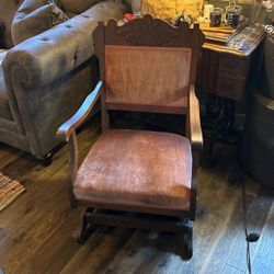 Antique Victorian Era Wooden Oak Hand-Carved Rocking Chair