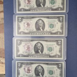 Collectible Coins &Currency 4- Two Dollar Bills 
