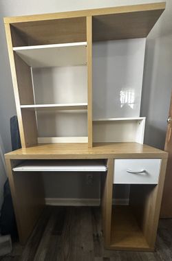 IKEA desk with slide out keyboard, storage drawer and magnetic whiteboard