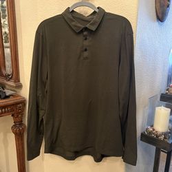 LULULEMON Men Olive Green Long Sleeve Polo Shirt Size Large