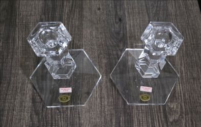 Vintage Val Saint Lambert Crystal Candlesticks set of two.