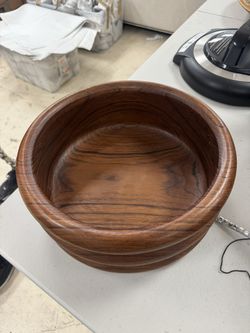 Vintage 60s Midcentury Modern Ribbed Teak Wood Serving Bowl, Dolphin MCM