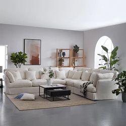 25Home: White Linen 108" Chubby Corner Sectional,***Free Delievry