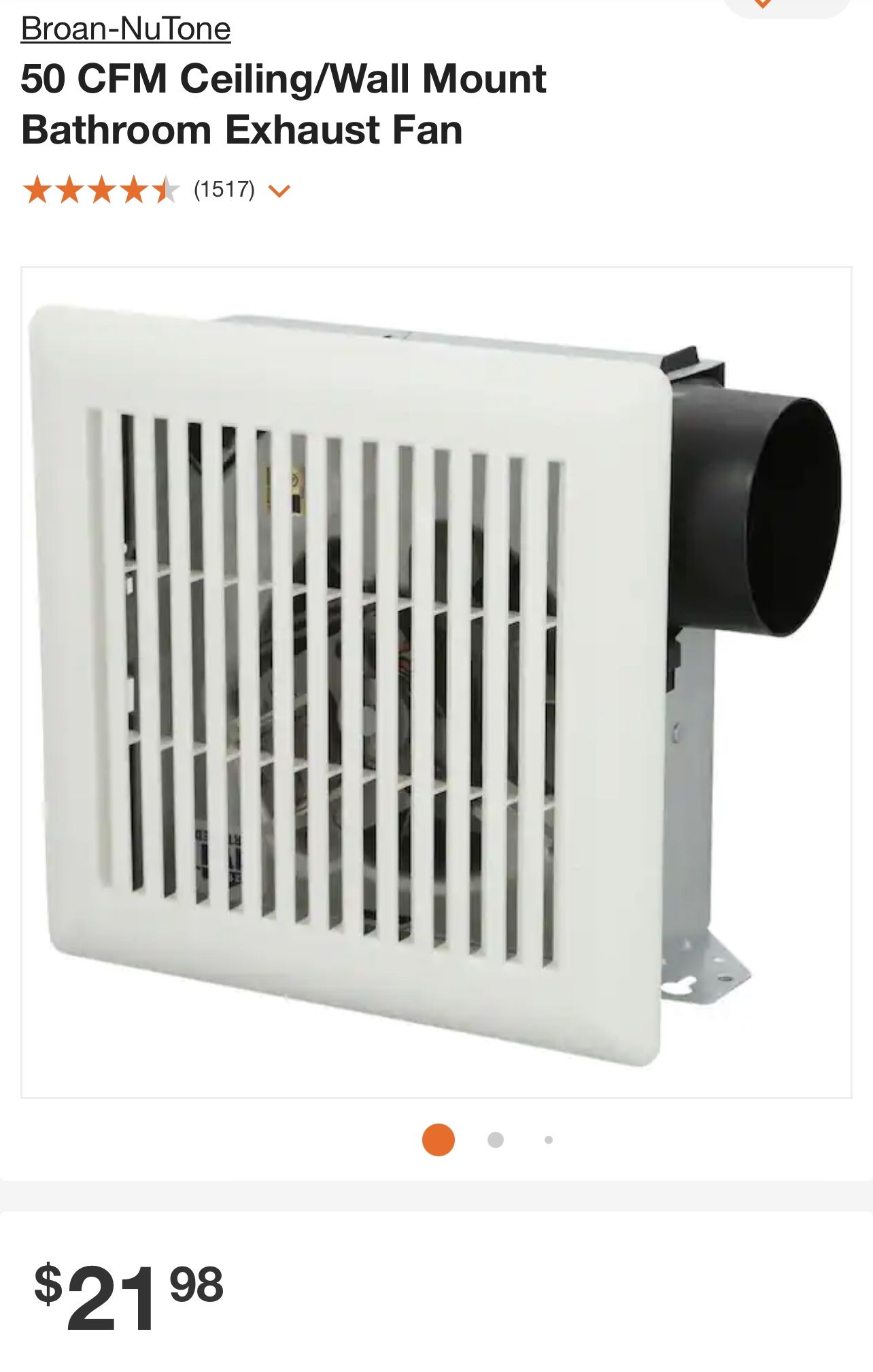 Broan-NuTone 50 CFM Ceiling/Wall Mount Bathroom Exhaust Fan