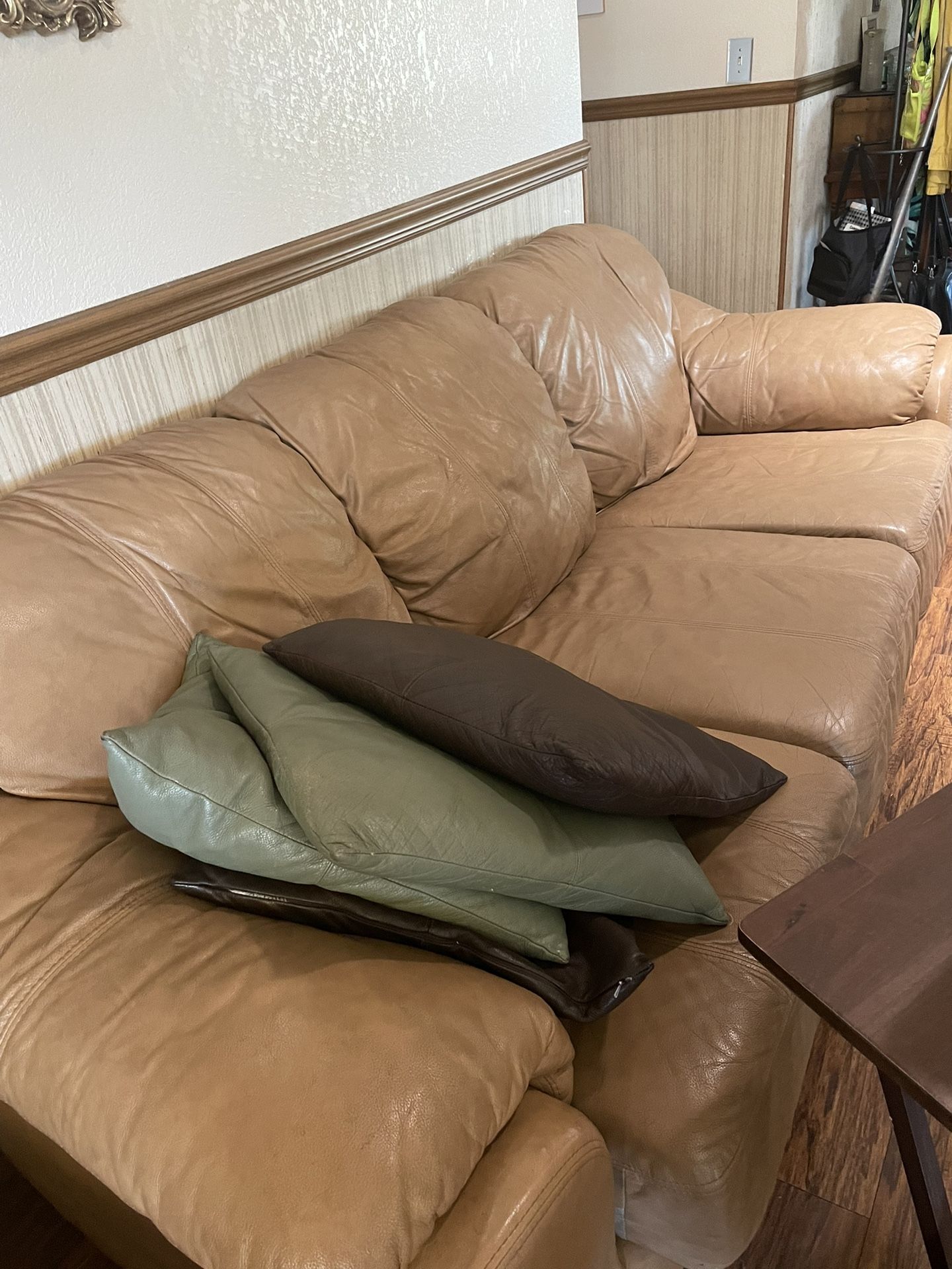 Two Recliners With Couch Camel Color Good Condition Genuine High Quality Leather