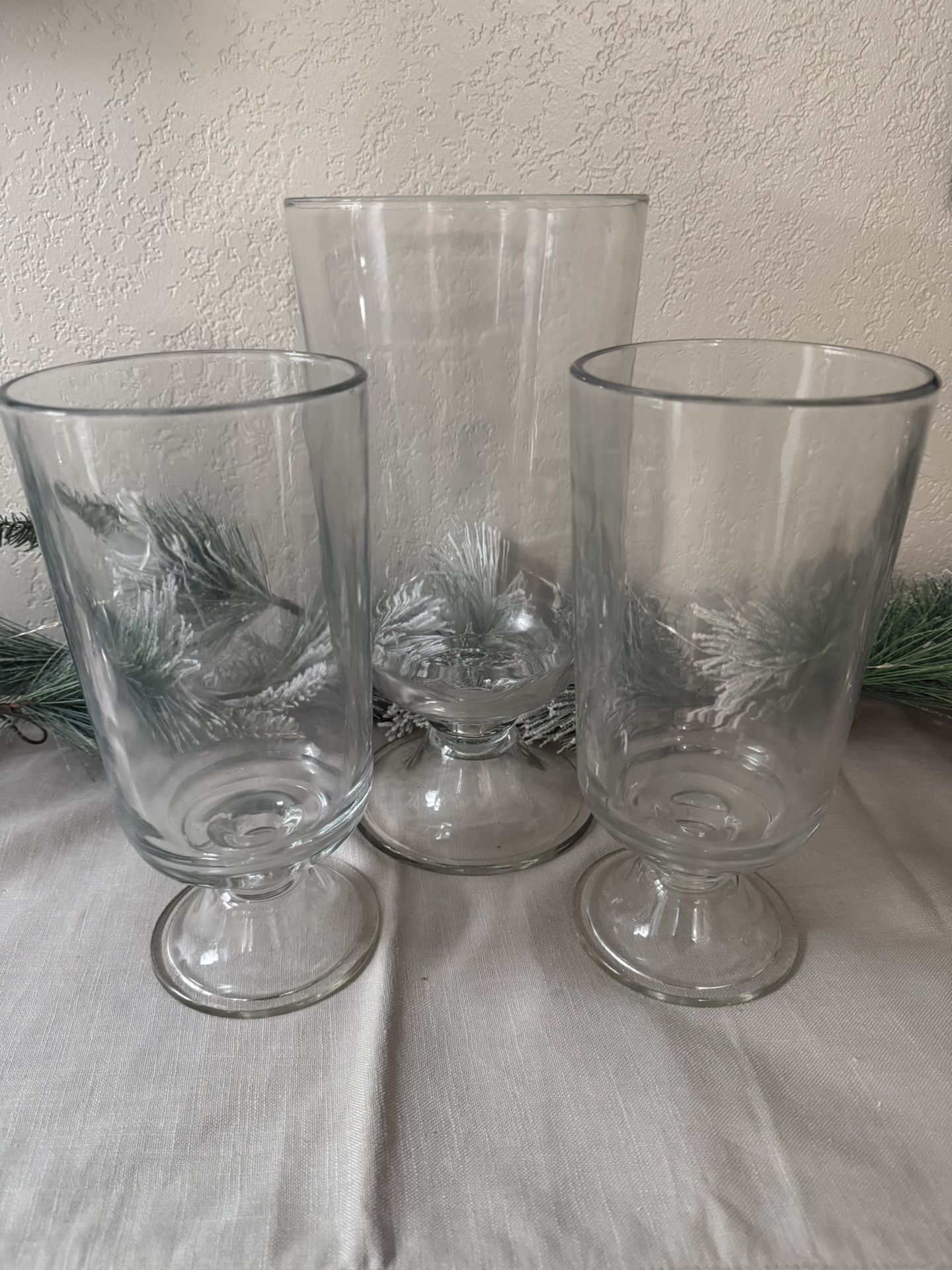 3 Glass Hurricane Candle Holders 